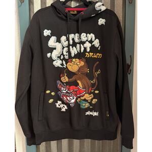 Screenshot Brand Smoking Monkey Fleece Hoodie Size XL Black Slim Fit Appliqué